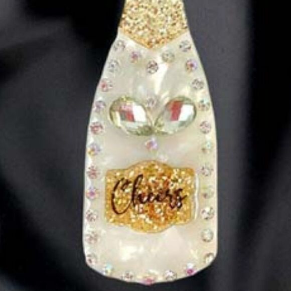 Champagne Bottle Rhinestone White Acetate Dangle Earrings - Picture 3 of 6